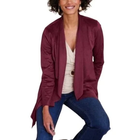 Soft Surroundings Women's Maroon Shape Drape Faux Suede Jacket Size Small - Picture 1 of 10